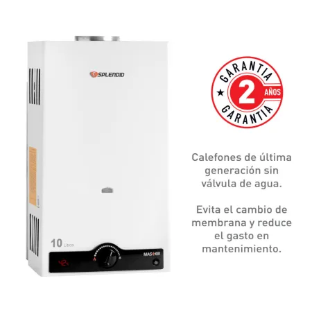 Calefont Splendid Ionizado Gas Natural 10 Litros Tiro Natural 600052691F Ferreteria