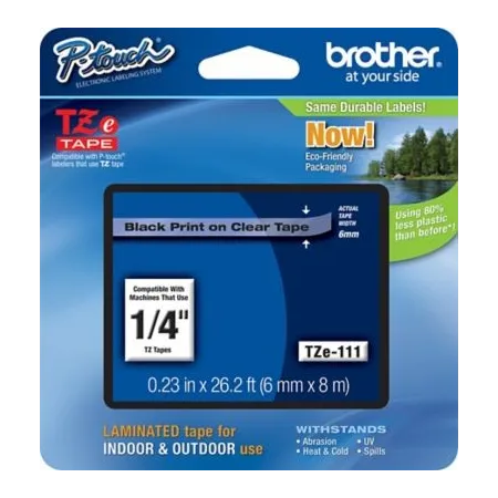 Cinta rotuladora Brother Negro sobre transparente 6 mm TZe111 Cintas Rotuladoras