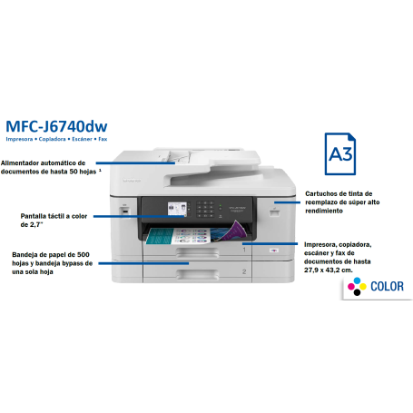 ▷ Impresora Tinta Multifuncional Brother A3 MFCJ6740DW