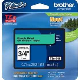 Cinta Laminada Brother TZe-741 Negro sobre Verde 18 mm Cintas Rotuladoras