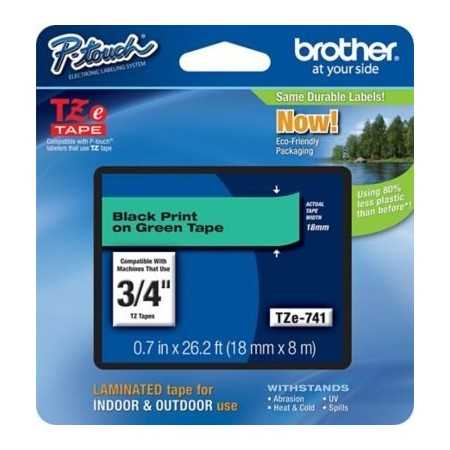 Cinta Laminada Brother TZe-741 Negro sobre Verde 18 mm Cintas Rotuladoras
