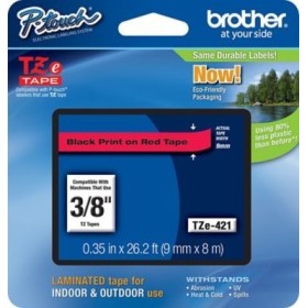 Cinta Rotuladora Brother TZe-421 Negro sobre Rojo 9 mm x 8 m Original