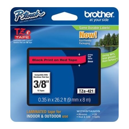Cinta Rotuladora Brother TZe-421 Negro sobre Rojo 9 mm x 8 m Original