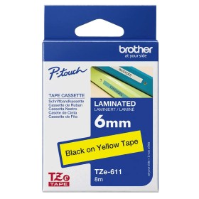 Cinta Laminada Brother TZe-611 Negro sobre Amarillo 6 mm x 8 m Original Cintas Rotuladoras