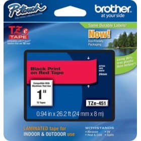Cinta para Rotuladora Brother TZe-451 24 mm Negro sobre Rojo Original Cintas Rotuladoras