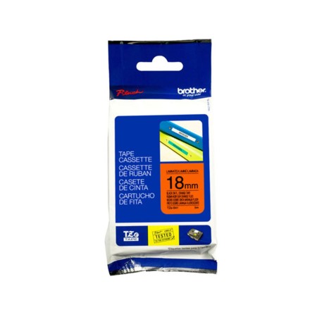 Cinta Laminada Fluorescente Brother TZe-B41 Negro sobre Naranja Fluorescente 18 mm Cintas Rotuladoras