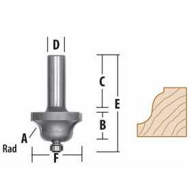 Fresa Moldura Romana 2 Filos - R5/35" - 1" X 5/8" C/Rodamiento Eje 1/4"