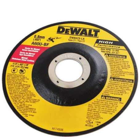 Disco corte DEWALT metal acero inoxidable delgado 4 1/2 0.8 MM