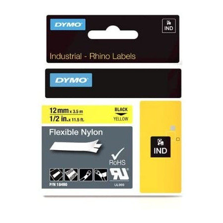 CINTA FLEX NYLON DYMO 1/2 IN (12MM) Negro/amarillo Cintas Rotuladoras