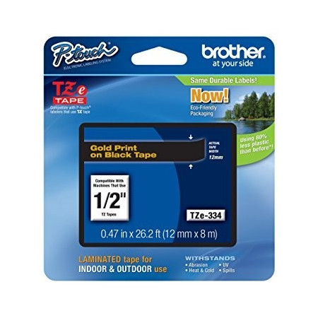 Cinta Brother TZe-334 Dorado sobre Negro 12 mm Tecnologia