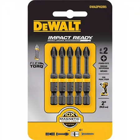 Punta Phillips PH2 DeWalt IMPACT READY FlexTorq 2” – Set 5 Unidades Puntas phillips