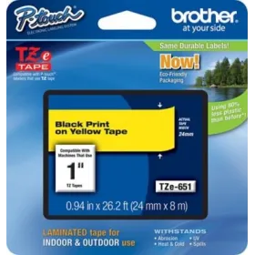 Cinta Rotuladora Brother Negro sobre Amarillo 24 mm TZe-651 Cintas Rotuladoras