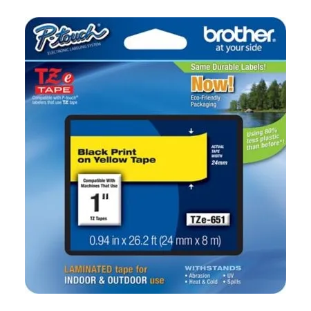 Cinta Rotuladora Brother Negro sobre Amarillo 24 mm TZe-651 Cintas Rotuladoras