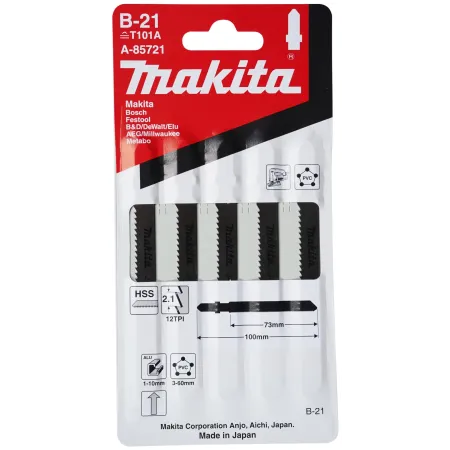 Hoja de Calar Makita B-21 75 mm 12 TPI para Plástico y Aluminio A-85721 Accesorios caladoras