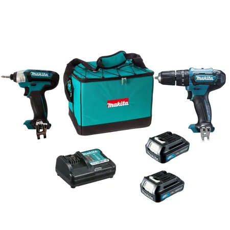 Kit taladro + atornillador de impacto makita 12 v kit de herramientas