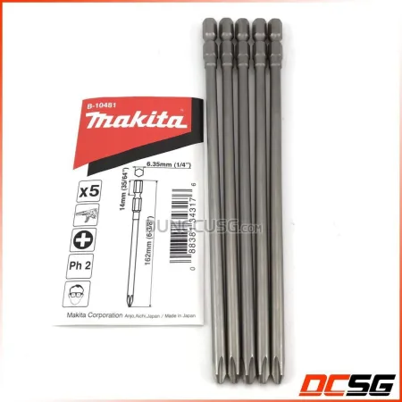 Punta Phillips Makita PH2 Largo 162 mm 5 Unidades - Modelo B-10481 Puntas phillips