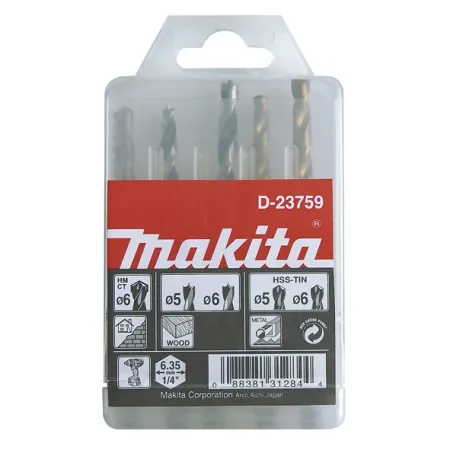 SET BROCAS 5 UNID. METAL 5, 6- MADERA 5, 6 - CONCRETO 6 (TOMA HEX. 1/4) Makita