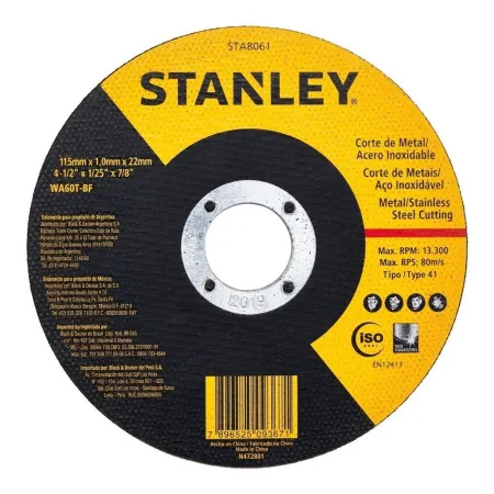 Disco de corte metal Inoxidable 4.5 Stanley 1 mm Disco corte acero