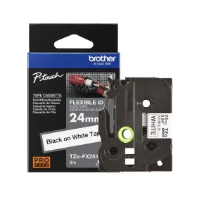 Cinta Flexible Brother TZe-FX251 Negro sobre Blanco 24 mm x 8 m Original Cintas Rotuladoras