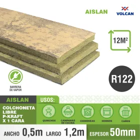 Lana Mineral Papel una Cara 50 mm R122 20 Unidades 0,5 x 1,2 m — 12 m² Aislacion
