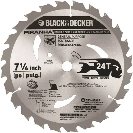 Disco De Sierra 7 1/4'' - 24 Dientes - Eje 5/8'' (16 mm) - Corte Medio Madera Black+Decker PR824 P Accesorios de herramienta