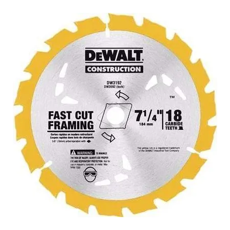 Disco Sierra DeWalt 7-1/4" 18 Dientes Corte Grueso DW3192 Accesorios de herramienta