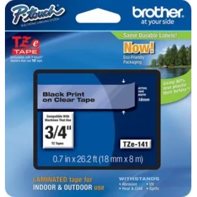 Cinta rotuladora Brother Negro sobre transparente 18 mm TZe141 Cintas Rotuladoras