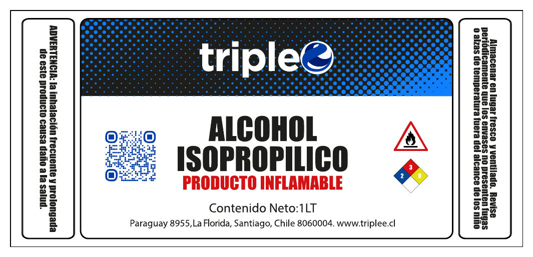 Ejemplo real de etiqueta personalizada para envase de alcohol isopropílico